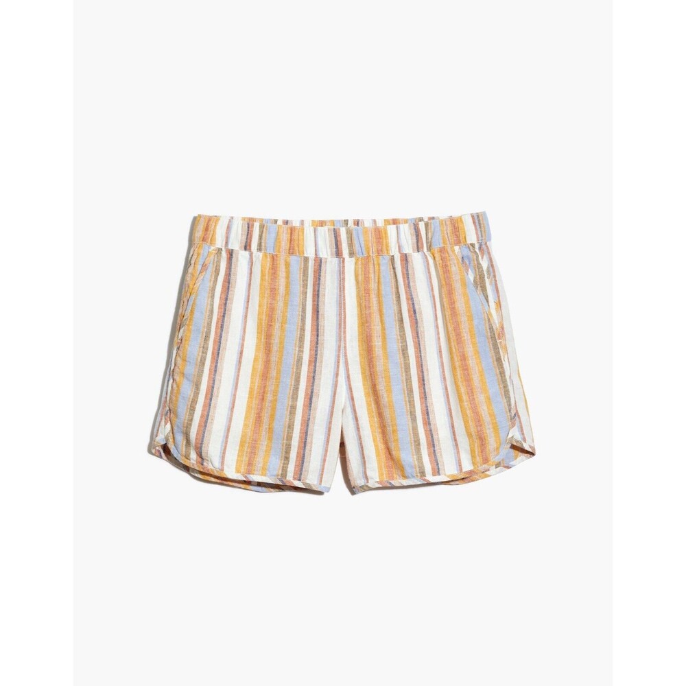 Madewell Linen-Cotton Pull-On Shorts in Rainbow‎ Stripe Size L NEW